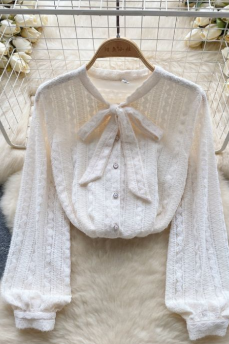 Socialite Style High-grade Long-sleeved Shirt Female Autumn And Winter Bow Design Niche Light Luxury Temperament