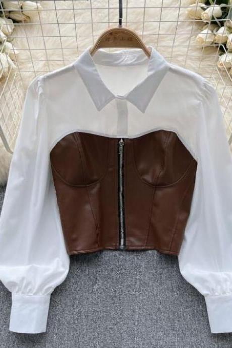 Zebra-print Long-sleeved Shirt For Women Summer Splicing Design Feeling Niche Chic Super Fairy Top