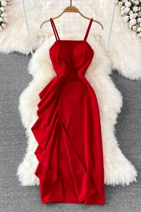 Red Evening Dress Women Fashion Slim-fit Sleeveless Halter Strapless Dress