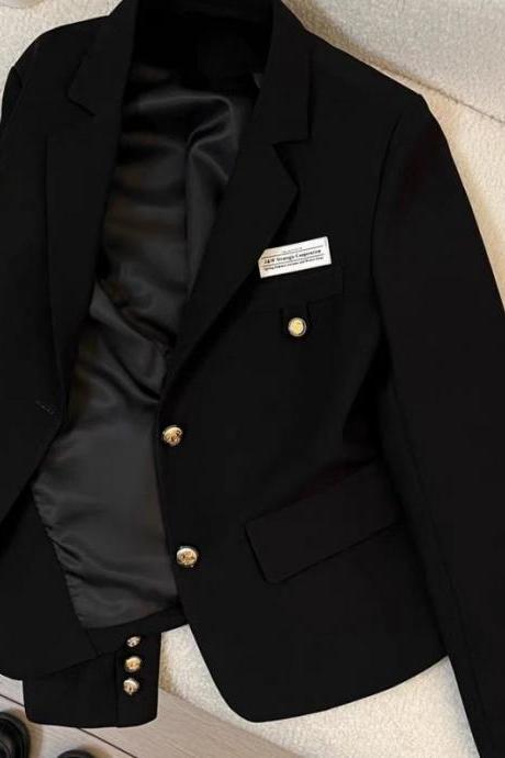 Short black suit jacket female small man 2023 autumn new design sense of school style casual fried street suit