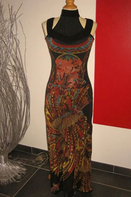 Black Halter Oil Painting Retro Dress Slim Slim American Spice Girl Dress Long