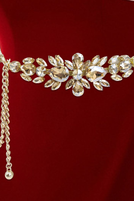 Women&amp;#039;s Rhinestone Inset Chain Belt High-grade Gold Waist Chain Fashion Dress Evening Dress Accessories