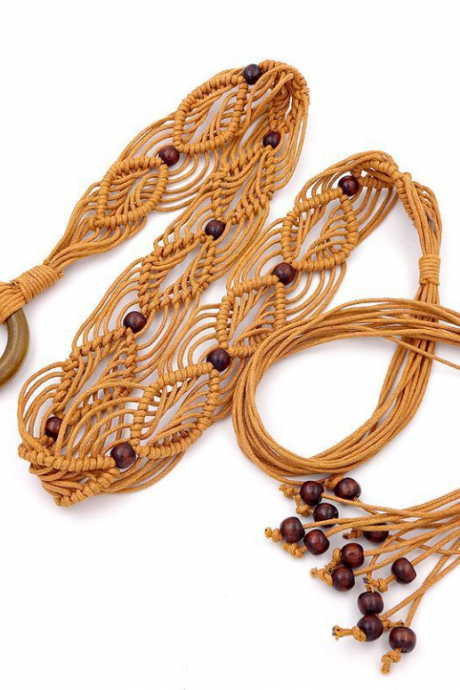 Ethnic Style Retro Woven Belt Women With Skirt Casual All-match Decorative Dress Knot Rope Waist Chain Accessories