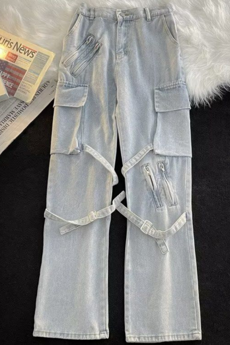 High Street Jeans For Men Couples Trend American Cargo Pants Loose Casual Pants