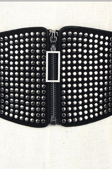 Elastic Elastic Waist Wrap Decorative All-over Wide Belt With Shirt Rivets Waist Slimming Belt For Women