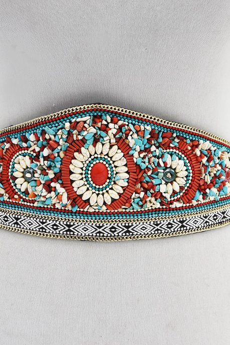 Hand-made Exaggerated Rice Beads Waist Decoration Sun Flower Belt Tibetan Belt Yangko Mongolian Dance Tibetan Accessories