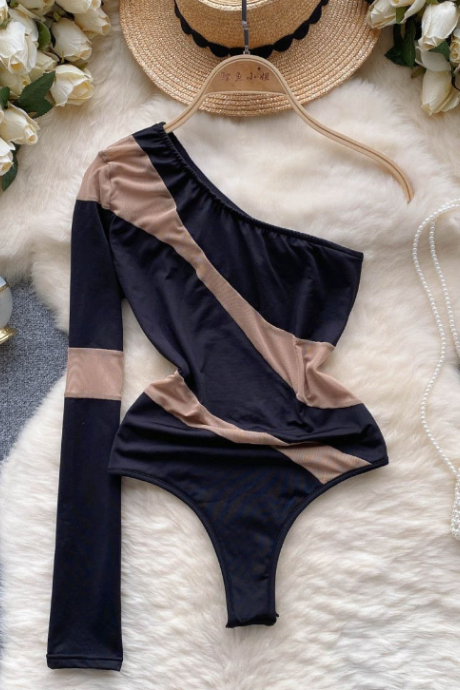 Senior Sense Striped Diagonal Collar Jumpsuit Female Autumn And Winter Alienation Design Small Temperament Blouse