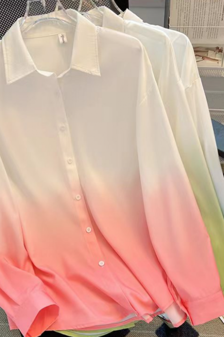 White Gradual Sunscreen Shirt Female 2023 Spring And Autumn Korean Version Design Sense Of Small Shirt In The Long Top