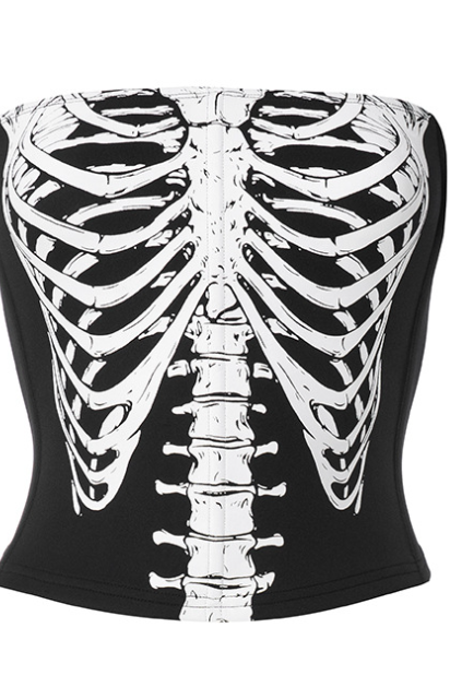 Sexy Skeleton Print Sleeveless Strapless Halloween Top Women's Niche Design