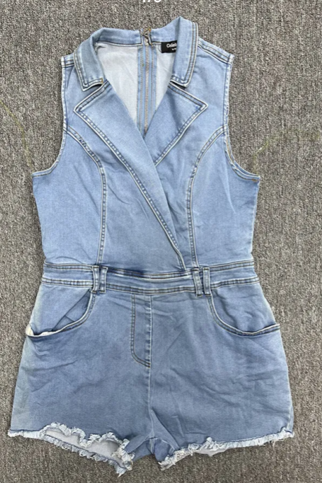 Vintage Denim Overalls Jumpsuit Shorts Women Spring And Autumn 2023 Small Hairy Edge Wide Leg Pants
