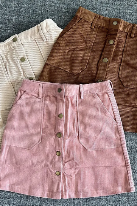 Pink Corduroy Short Skirt Female Summer 2023 Autumn High-waisted Skirt Loose And Thin A-line Skirt Package Hip Skirt