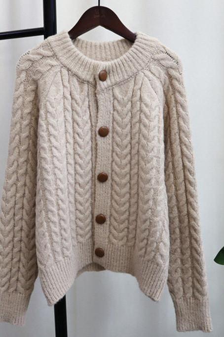 Twist Knit Cardigan Women's Small Loose Casual Sweater