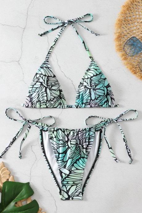 Split Digital Print With Backless Three-point Sexy Bikini