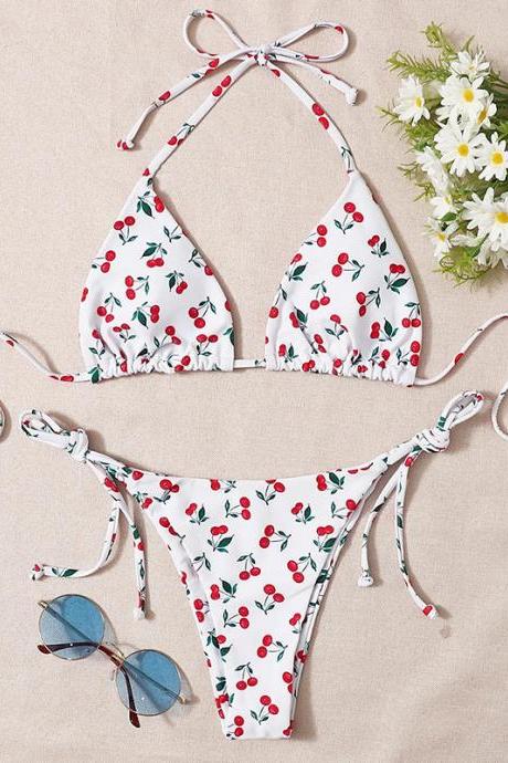 Summer Beach Bikini Small Cherry Print Bikini