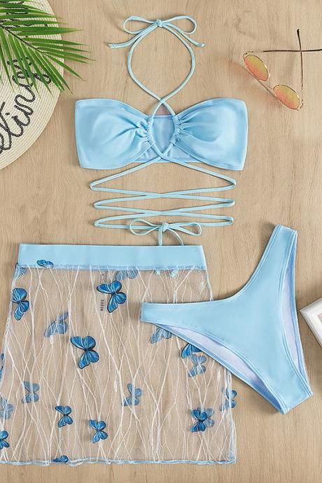 Separate Three-piece Bikini Sexy Butterfly Mesh Summer Swimsuit