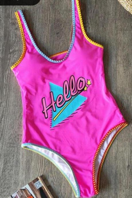 New sports version offset letters women one-piece swimsuit hot spring vacation small fresh swimsuit women