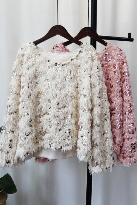 Enchanted Shimmer Feathered Sweater