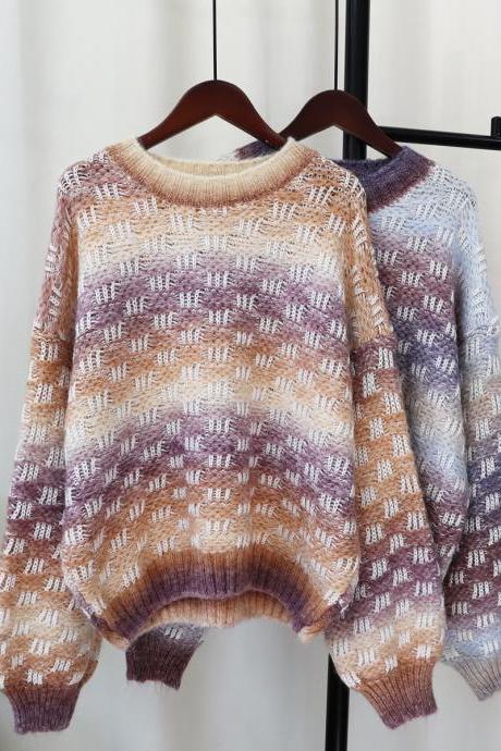 Multicolored Woven Chunky Knit Sweater