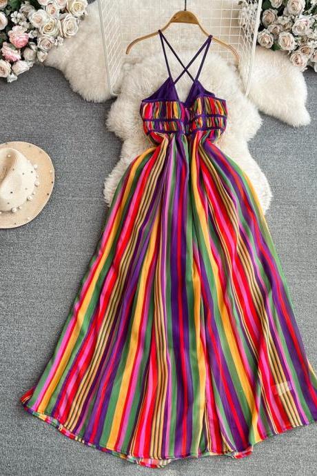Vibrant Spectrum Striped Maxi Dress