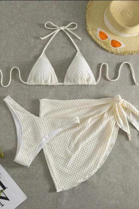The Sexy Bikini Three-piece Backless Drawstring Tie-up Three-piece Swimsuit