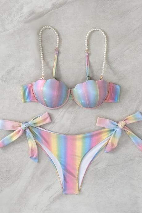 Shell Rainbow Sexy Bikini Two-piece Halter Strap Swimsuit For Women