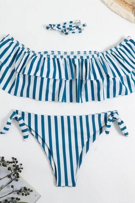 Striped Split Sexy Two-piece Swimsuit Women's Triangle Strapless Bikini