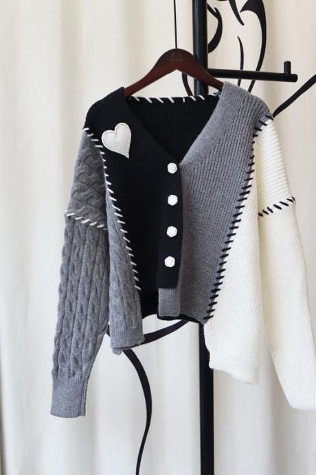 Irregular Love Design Sense Knit Cardigan Female Autumn And Winter Korean Version Of Loose Lazy Sweater Coat