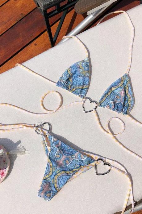 Sexy Strappy Bikini Set Instagram-inspired Vintage Print Swimsuit