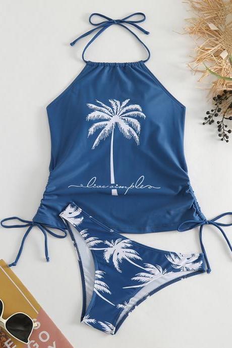 Coconut Print Strap-up Swimsuit Plus Size Conservative Two-piece Bikini For Women