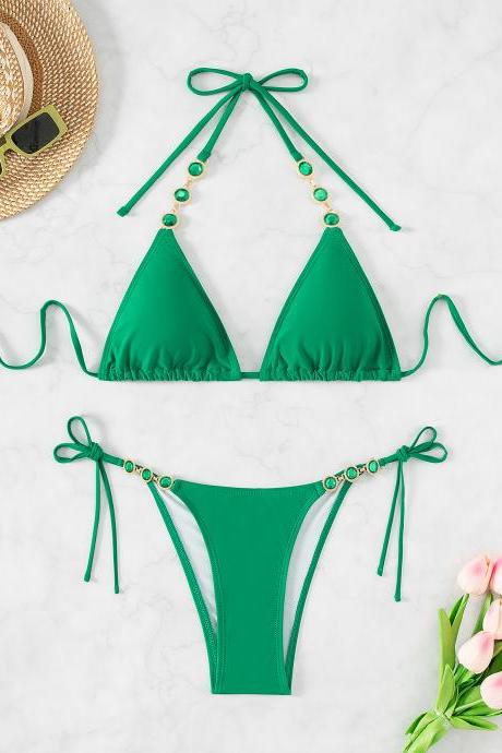 String Halter Solid Color Swimsuit Accessories Triangle Beach Bikini