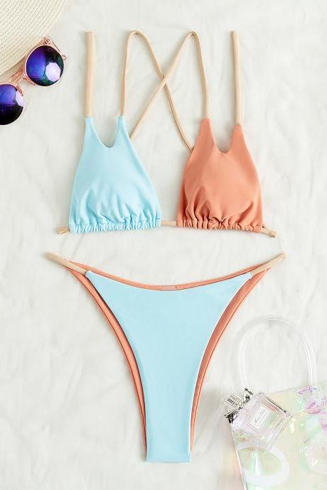 Sexy Split Solid Color Matching Swimsuit Bikini