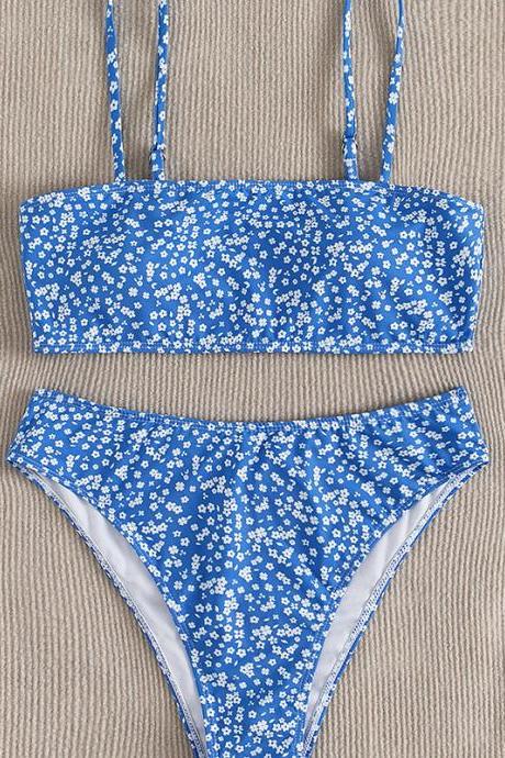 Blue Totem Floral Two Pieces Swimwear Bathsuit Bikinis Swimwear