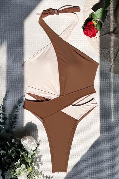 One-piece Swimsuit Cross Bikini Swimsuit Women's Patchwork Swimsuit Color Matching