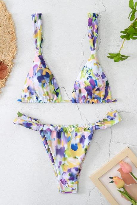 Bikini Two-piece Set With Floral Backless Sexy Split Swimsuit