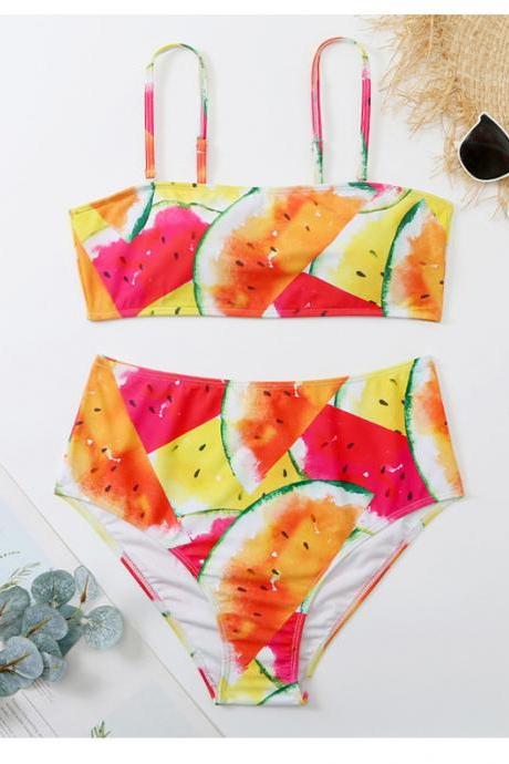 Large Size Swimsuit Watermelon Bikinis Women's Sexy Printed Suspender, Sexy Bikini Split Swimsuit