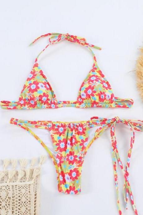 Selling Strappy Split Swimsuit Women's Print Sexy Strappy Bikini