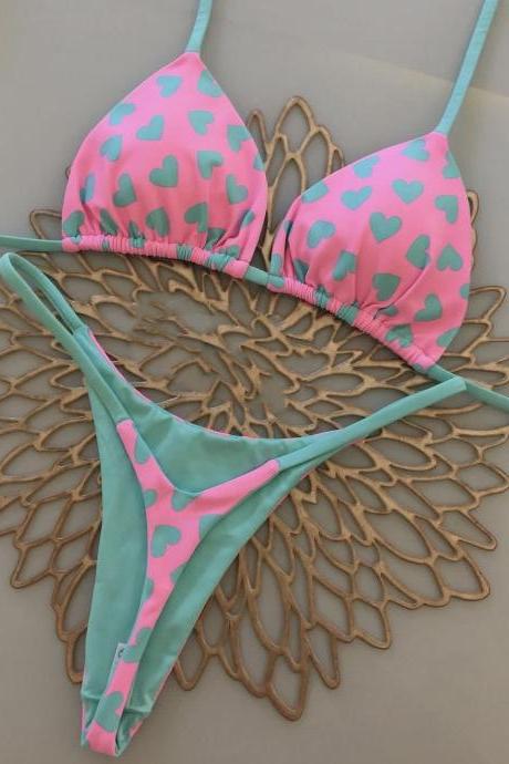Pink Heart Two Pieces Bikinis