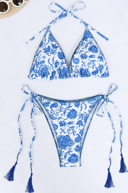 Printed Lace Up Sexy Bikini Blue Totem Bikini Blue And White Porcelain Swimwear Bathsuit