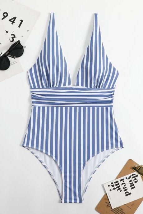 Printed Women's One Piece Striped Triangle Swimsuit