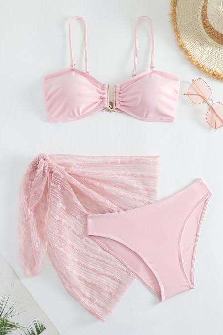 Cute Pink Three Pieces Swimwear Bathsuit Bikini