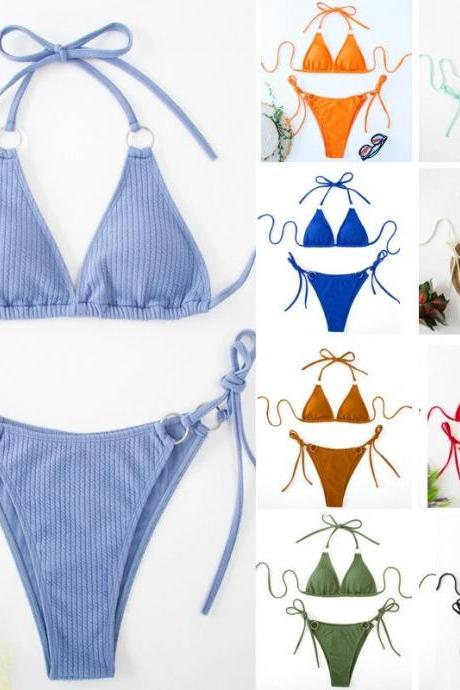 Womens Tie-front String Bikini Set In Multiple Colors