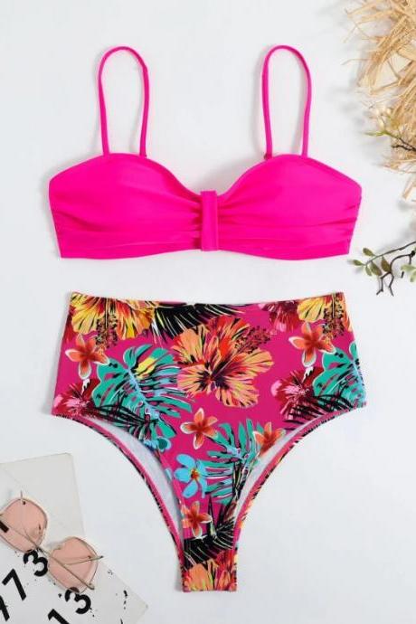 Womens High-waisted Bikini Set Floral Print Swimwear