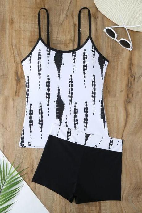 Black And White Abstract Print Tank Top Set