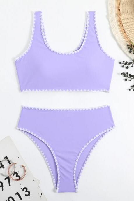 Womens Scalloped Edge Two-piece Swimsuit Bikini Set Lavender