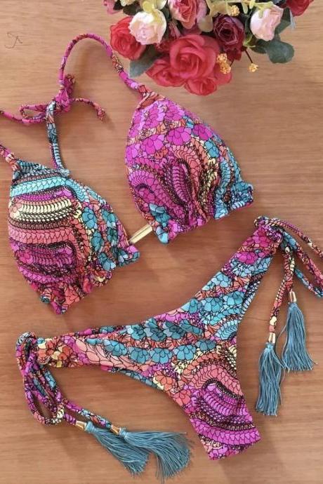 Bohemian Style Tassel Bikini Swimwear Two-piece Set