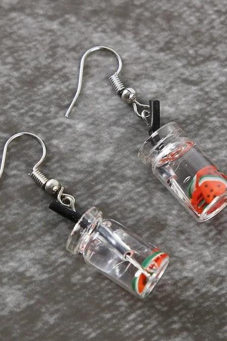 Miniature Ladybug Bottle Charm Dangle Earrings Handmade