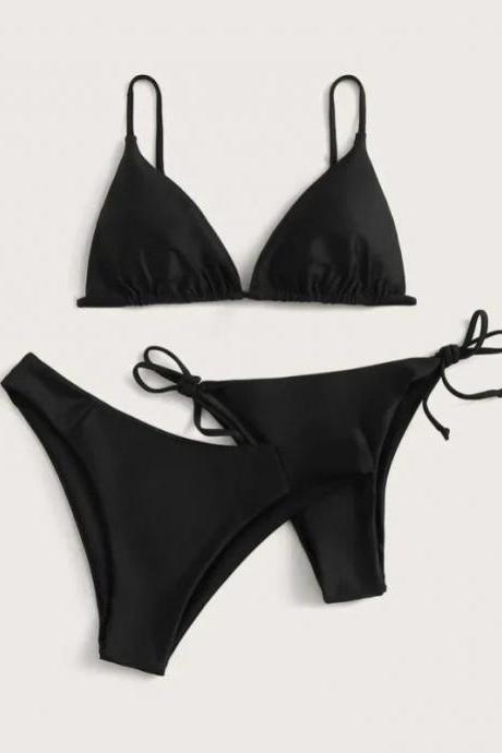 Womens Classic Black Triangle Bikini Swimwear Set