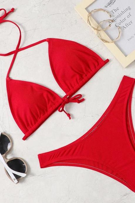 Classic Red Two-piece Halter Neck Bikini Set