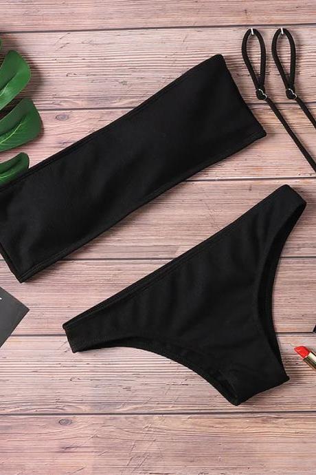 Womens Black Bikini Set With Matching Sarong End