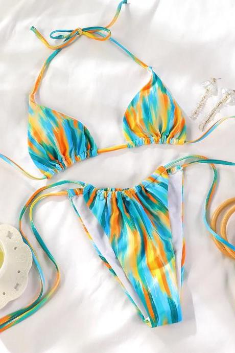 Tropical Tie-dye Halter Neck Bikini Swimwear Set